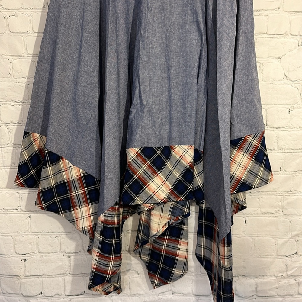 Oddy denim and plaid look handkerchief hem skirt - Picture 3 of 8